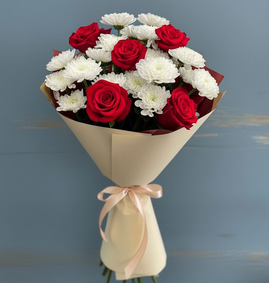 Букет цветов из: Розы и Хризантемы в Барсуковской