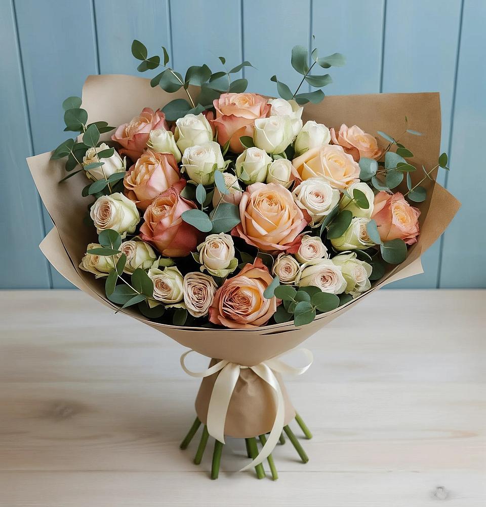 Букет цветов из: Альстромерии и Розы в Барсуковской