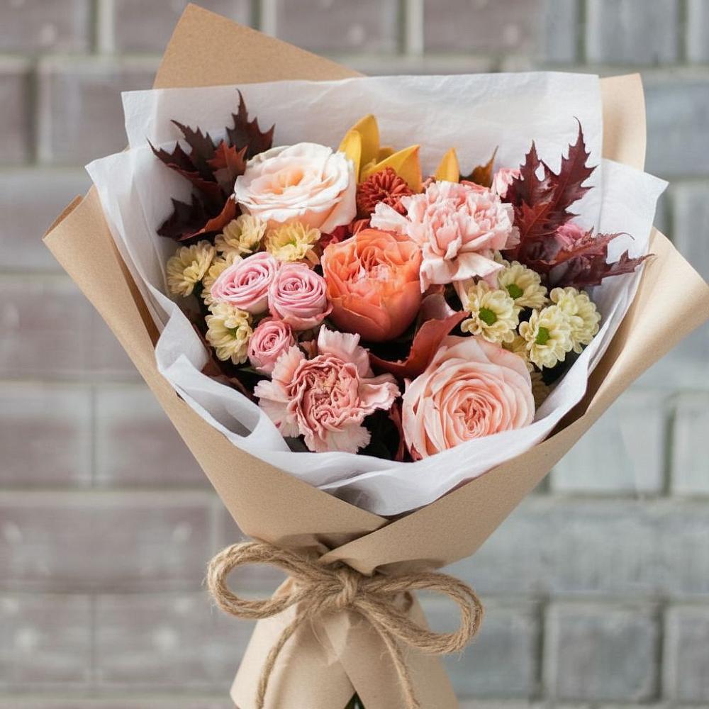 Букет цветов из: Гвоздики, Хризантемы и Розы в Барсуковской