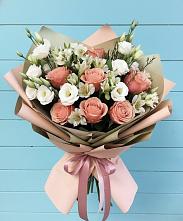 Букет цветов из:  Розы, Альстромерии и Лизиантусы в Барсуковской