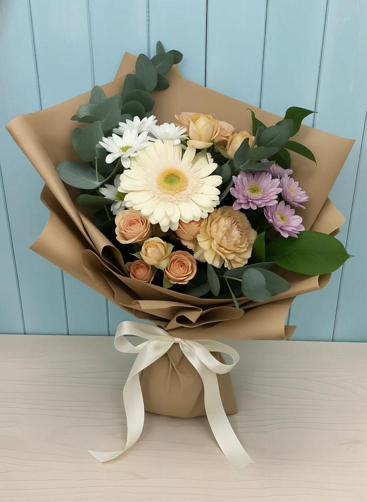 Букет цветов из: Герберы и Хризантемы в Барсуковской