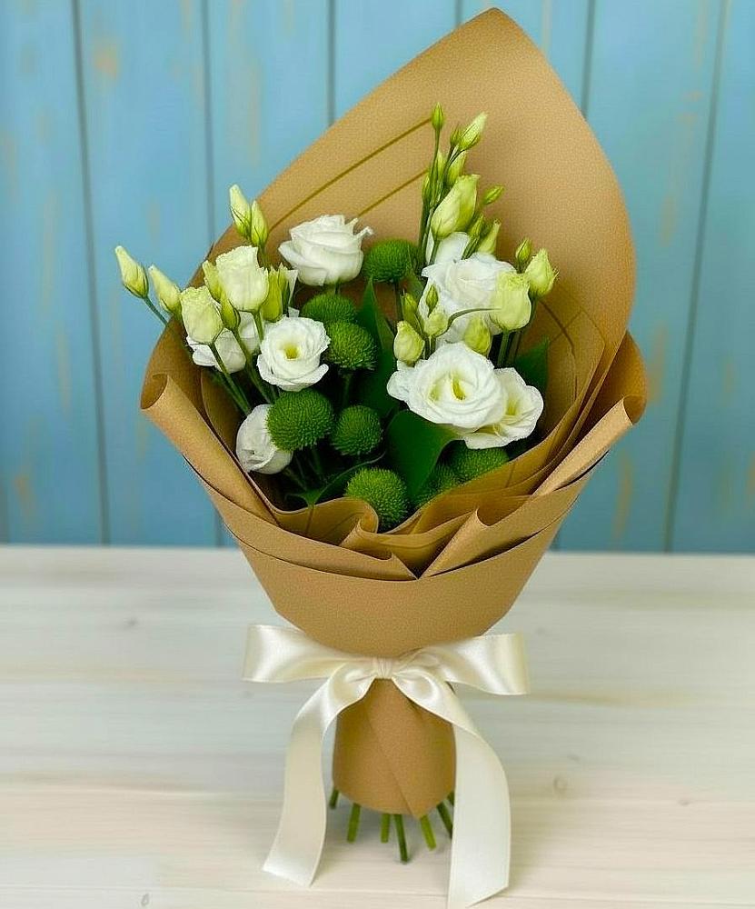 Букет цветов из: Хризантемы и Лизиантусы в Барсуковской