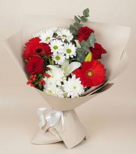 Букет цветов из:  Розы, Хризантемы, Герберы и Лилии в Барсуковской