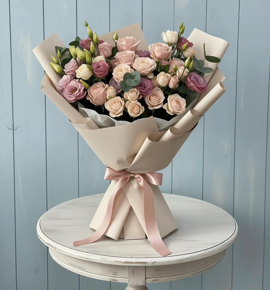 Букет цветов из: Розы и Лизиантусы в Барсуковской