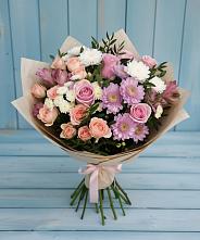 Букет цветов из:  Хризантемы, Розы и Альстромерии в Барсуковской